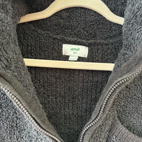 Aerie Dream Sherpa Charcoal Fleece Quarter Zip Soft Sweater Medium - Picture 5 of 7